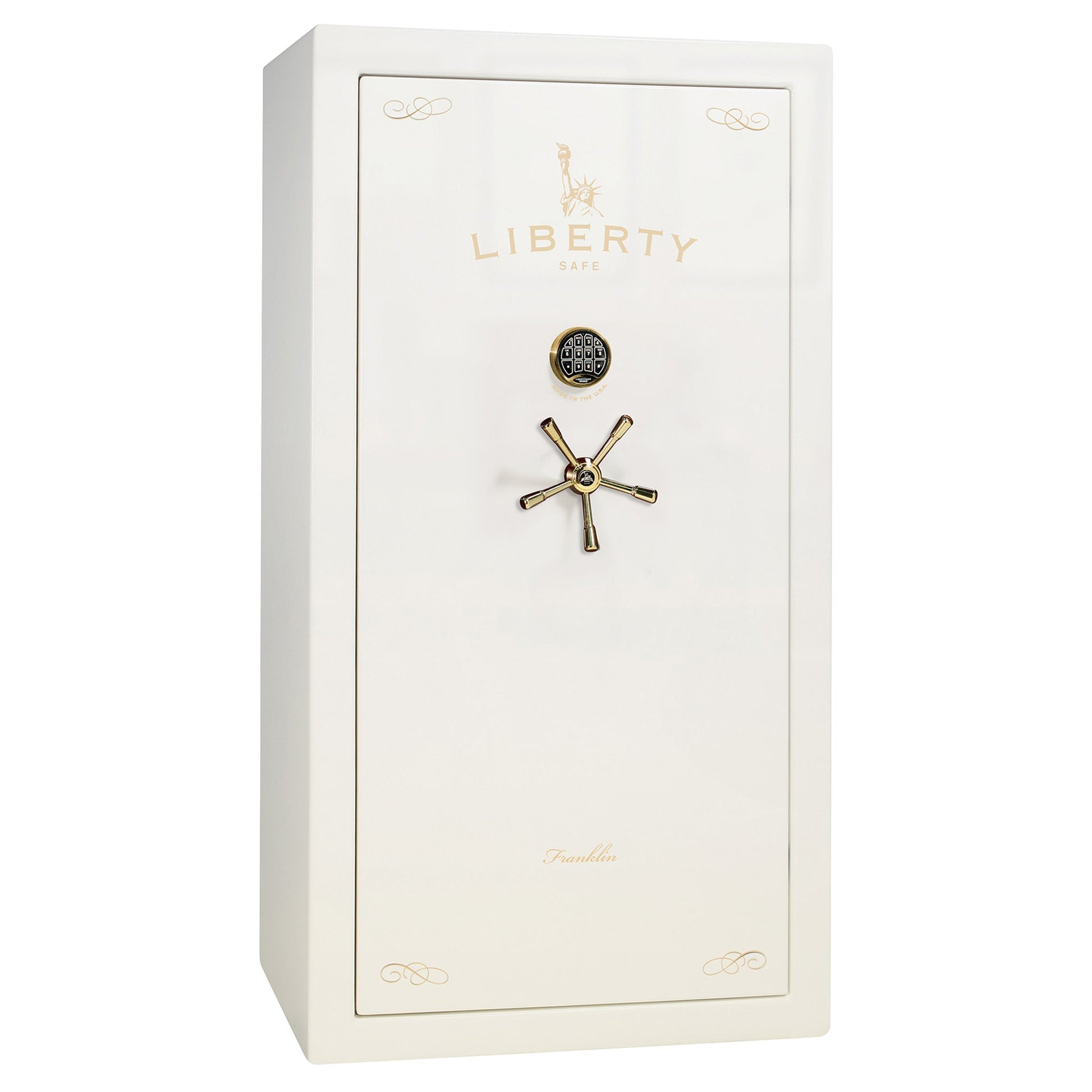 Franklin Series | Level 5 Security | 110 Minute Fire Protection | 40 | DIMENSIONS: 66.5"(H) X 36"(W) X 27.5"(D*) | White Gloss Brass | ProFlex Modular Shelving - Closed Door